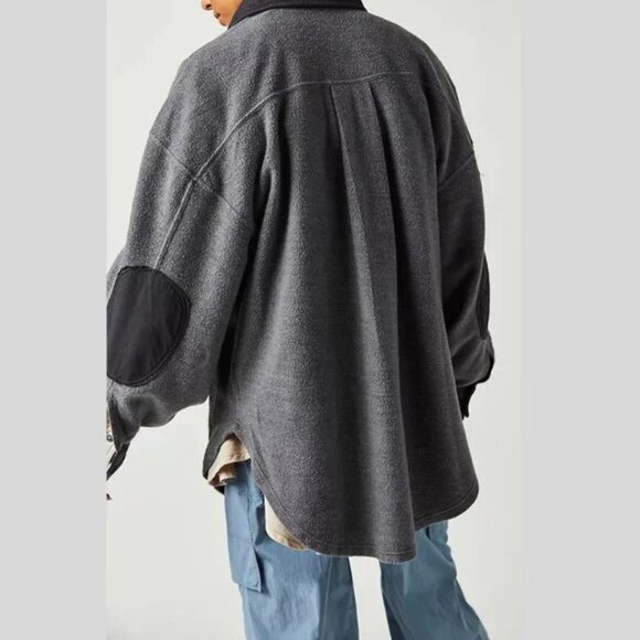 Free People Ruby Jacket Shacket Large Washed Black Oversized Slouchy Baggy - Picture 4 of 14